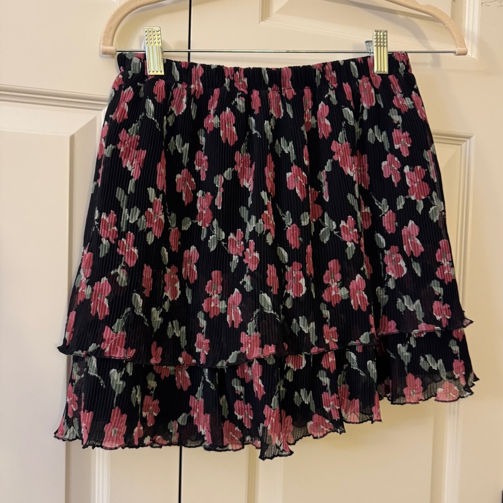 Abercrombie Kids Black and Pink Floral Mini Skirt